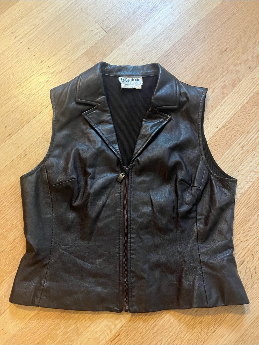 Brown 90s buttery Leather Zip Vest with Notched Collar